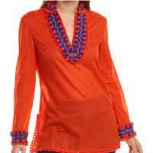 Tory Burch Samba‎ Fringe Orange Tunic Top size 2
